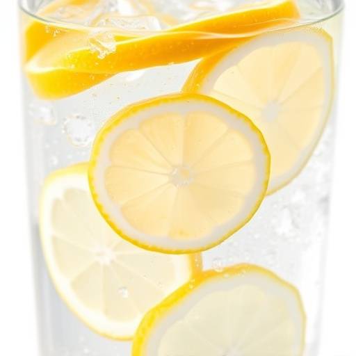 A glass of water with lemon slices