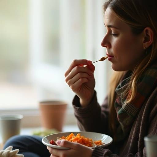 A person eating slowly and deliberately.