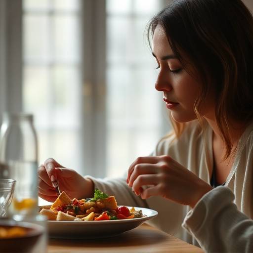 A person practicing mindful eating, focusing on their food