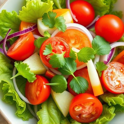 A vibrant salad with fresh vegetables and herbs