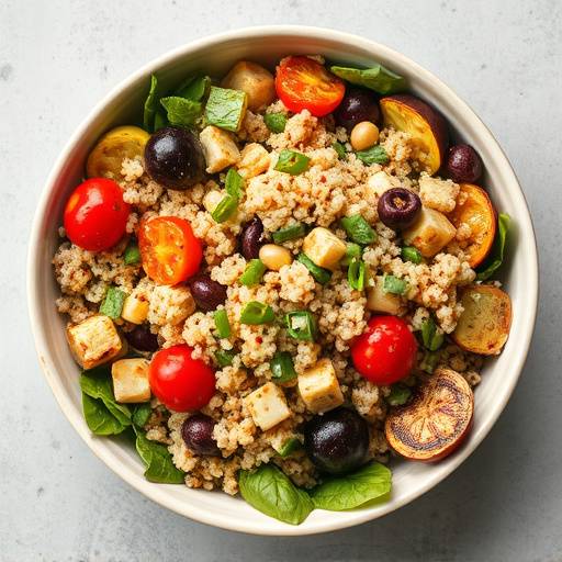 Quinoa salad with roasted vegetables in a bowl